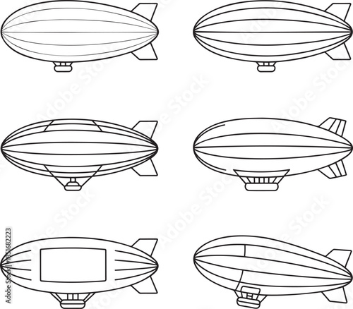 Set of Rigid airships loaders Outline vector illustration isolated On Transparent Background