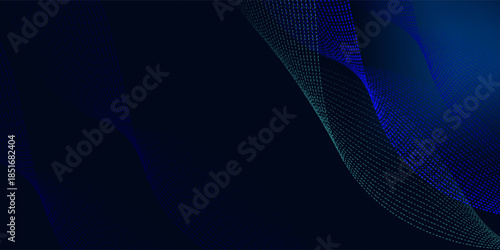 Beautiful wave form an array of glowing dots. An abstract stream of dots.