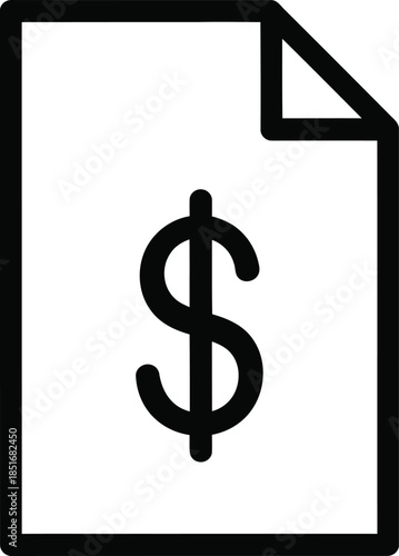 Icon of a Document with a Dollar Sign on a White Background Keywords: dollar sign, money, finance, currency, document, paper, bill, invoice, receipt, financial, icon, symbol, business, payment