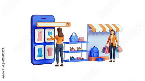 Online Shopping Concept: Woman Browsing Clothes on Smartphone