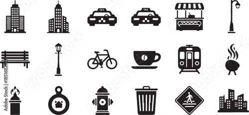 City icons set for urban planning and design projects