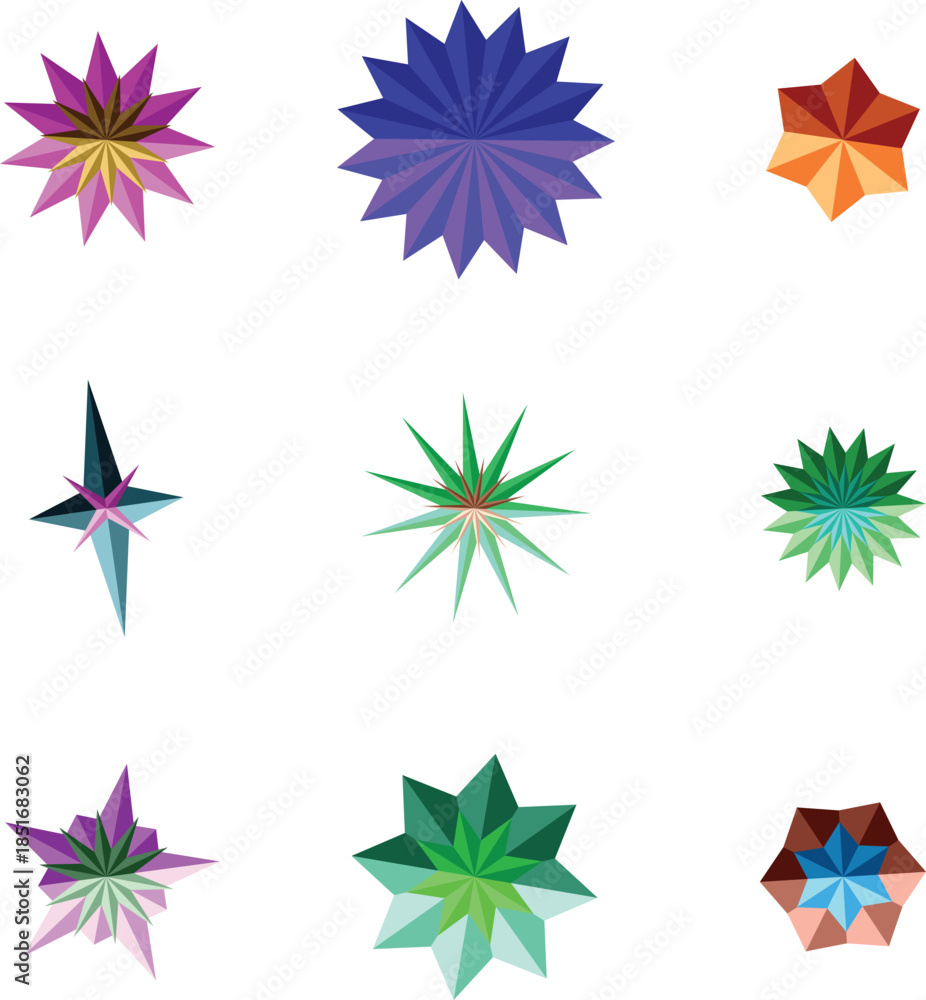 Fototapeta premium Colorful Geometric Star Patterns Vector Illustration