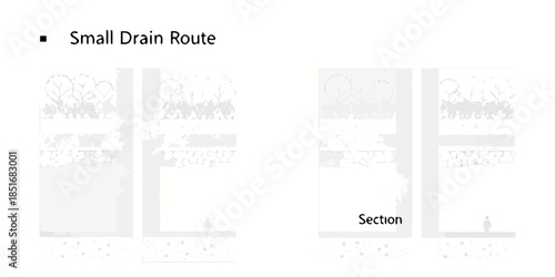 Diagram of a small drain route section with illustrative tree and pathway details