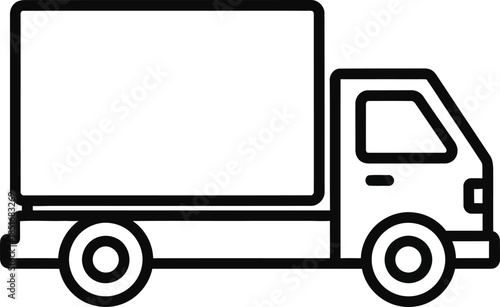 Black outline icon of a delivery truck or box truck with a large cargo box on a white background transport