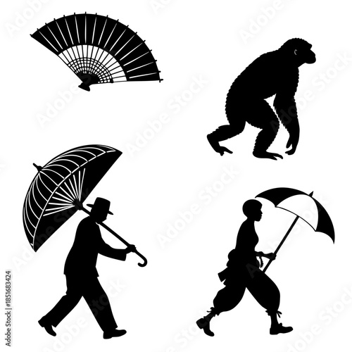 Silhouettes of everyday objects and figures