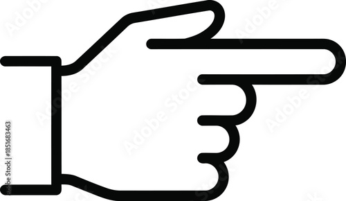 Black outline icon of a hand pointing to the right on a white background finger gesture
