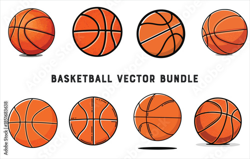 Basketball ball icons set. Basketball ball clipart bundle. Vector illustration, Vector art of a diverse assortment of black and white icons showcasing various sports balls and equipment , 