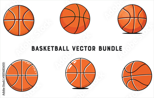 Basketball ball icons set. Basketball ball clipart bundle. Vector illustration, Vector art of a diverse assortment of black and white icons showcasing various sports balls and equipment , 