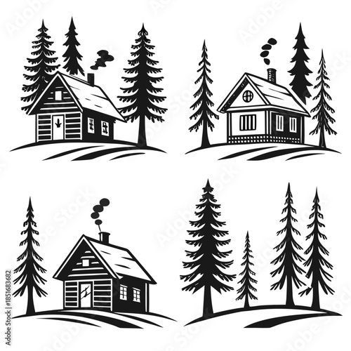 Four cozy cabins in the forest