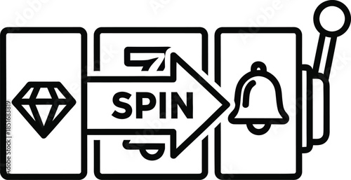 Slot Machine Spin Icon with Diamond and Bell Symbols and Arrow (282