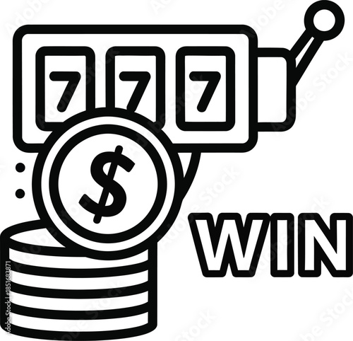 Slot Machine Win Icon with Triple Sevens and Stacked Coins (284