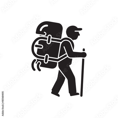 Hiker with a large backpack and trekking pole representing outdoor adventure