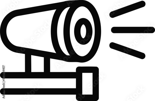 Black outline icon of a spotlight or projector emitting light beams vector illustration