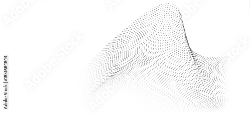 Undulate Grey Wave Swirl, frequency sound wave, twisted curve lines with blend effect. Technology, data science, geometric border. Isolated on white