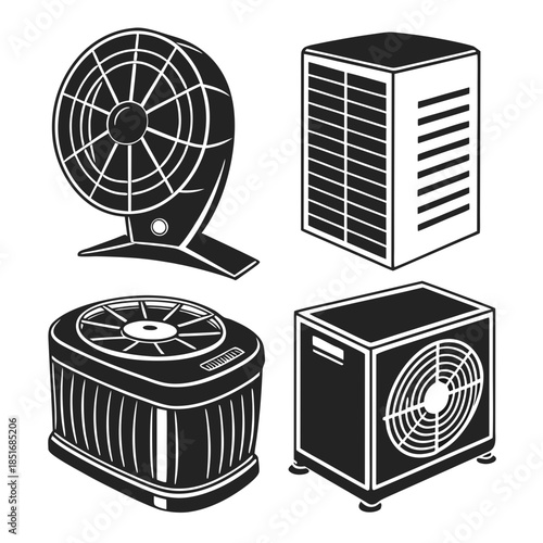 Various types of cooling fans and air conditioners