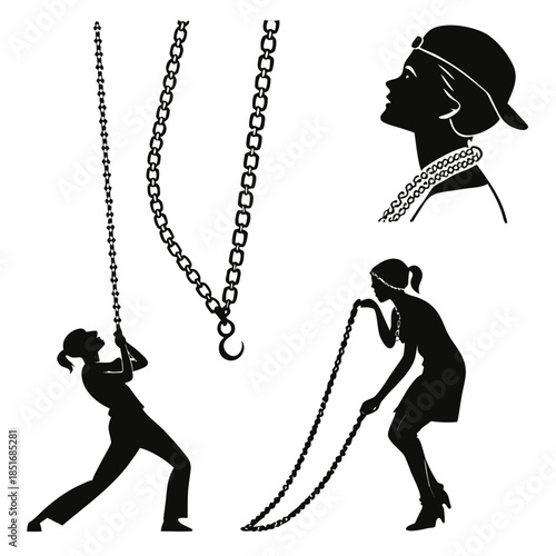 Silhouettes pulling chains
