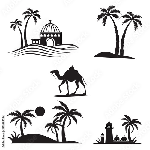 Silhouettes of tropical scenes