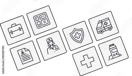 Medical Services and Healthcare Insurance Line Icon Collection