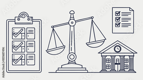 Legal Compliance and Government Judiciary Illustration Set