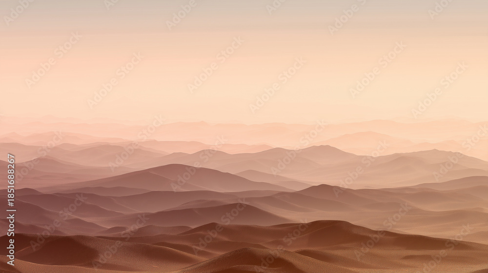 Naklejka premium Minimal desert horizon during sandstorm, muted beige palette, soft gradients, atmospheric depth