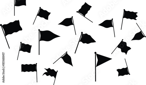 Assortment of Black Silhouette Flags Waving on White Background banner pennant