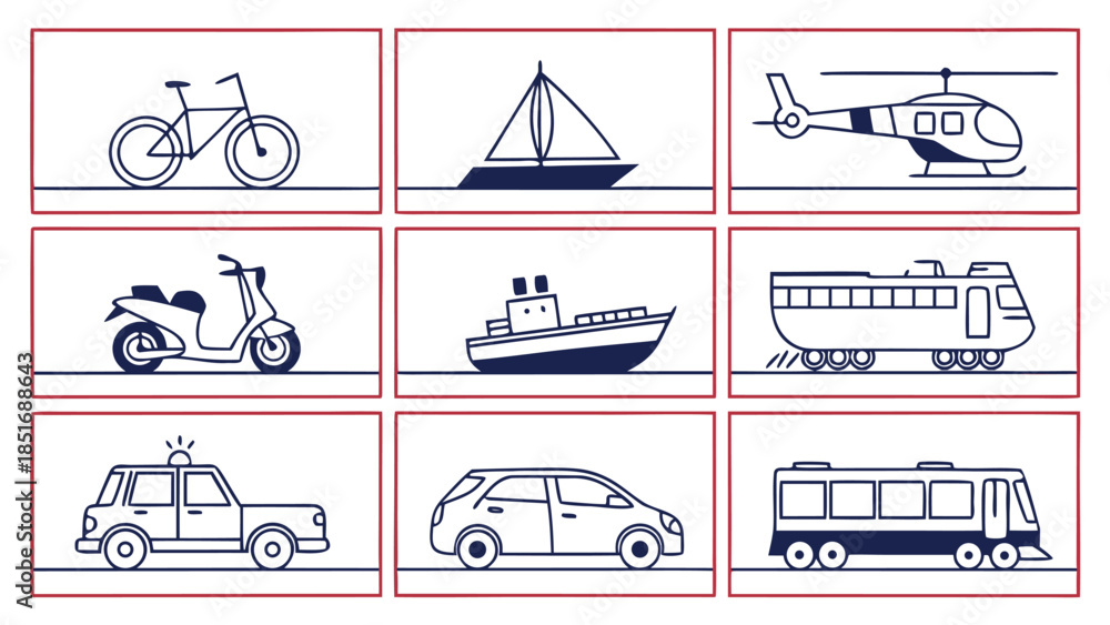 Naklejka premium Transportation and Logistics Line Art Icon Collection for Web and App Design