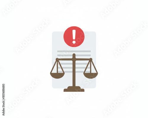 Scales of Justice with Warning Document Icon for Legal Compliance and Risk Management
