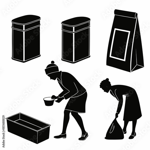 Silhouettes of people preparing food