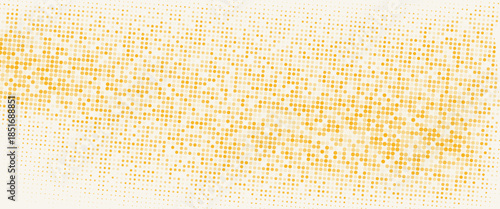 Yellow halftone pattern. Retro comic gradient background. Bright orange pixelated dotted texture overlay