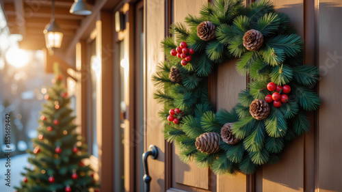 Classic Christmas Wreath – Traditional Pine and Berry Decoration for Holiday Home Styling and Festive Seasonal Decor