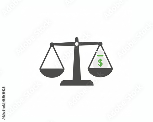 Balance Scale with Money Symbol on White Background