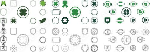 Grid of green clover badges shields and blank label frames