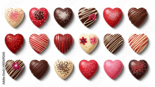 Assortment of Heart Shaped Chocolates for Valentines Day Celebration.