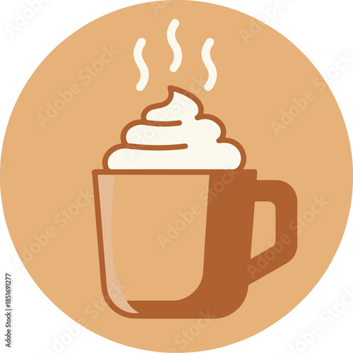Coffee mug topped with cream, representing hot beverage, café culture, morning routine, and cozy lifestyle moments on isolated background.