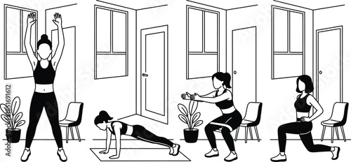Home workout routine flat design vector illustration