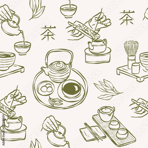 Hand drawn tea ceremony elements background