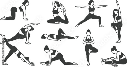 Mindful Movement Stretching Poses Vector Set for Wellness