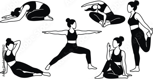 Mindful Movement Stretching Poses Vector Set for Wellness
