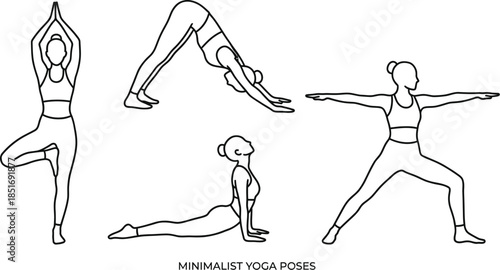 Yoga Poses Minimalist Line Art Vector Set