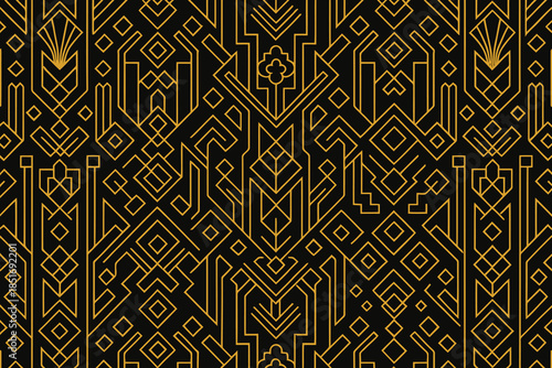 Luxury Gold and Black Art Deco Geometric Pattern