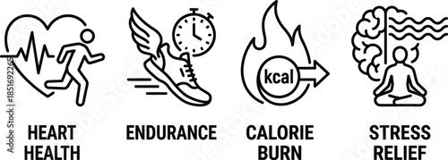 Cardio Workout Benefits Line Icon Set