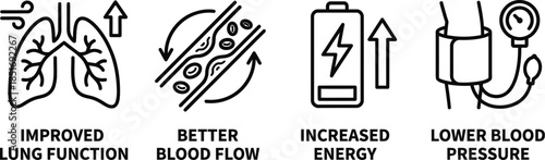 Cardio Workout Benefits Line Icon Set
