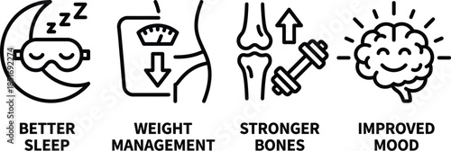 Cardio Workout Benefits Line Icon Set