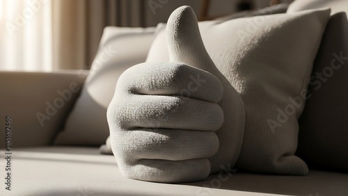 Hand giving thumbs up on couch.