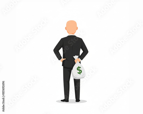 Man in Suit Holding Bag of Money Behind His Back