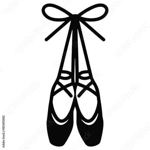 Ballet shoes silhouette vector hanging pointe slippers with ribbon bow