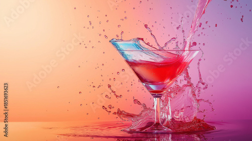 Vibrant Pink Martini Cocktail Splash with Dynamic Liquid Motion on Gradient Background