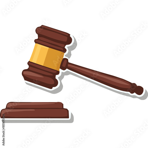 Vector Illustration of a Wooden Judge's Gavel and Sounding Block