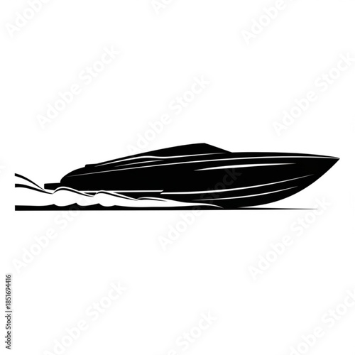 Black speedboat with waves