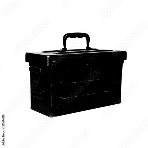 Black metal toolbox with handle on top for storage and organization needs
